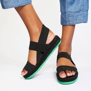 Free People Black Elastic Strap Sandals with Green Sole